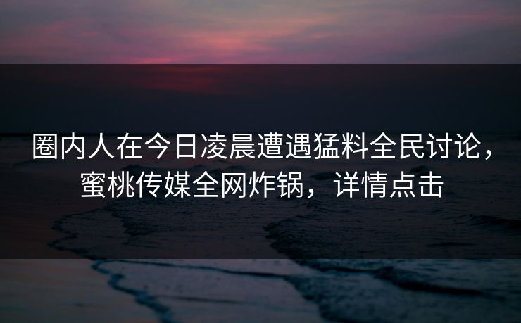圈内人在今日凌晨遭遇猛料全民讨论，蜜桃传媒全网炸锅，详情点击