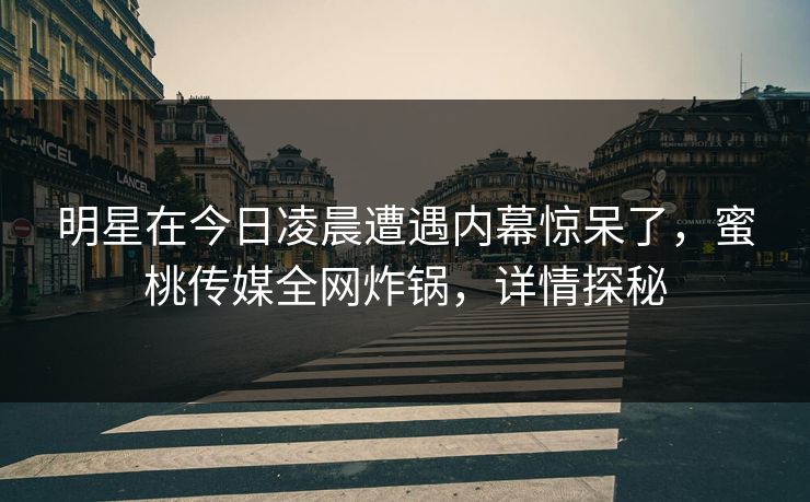明星在今日凌晨遭遇内幕惊呆了，蜜桃传媒全网炸锅，详情探秘