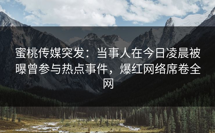 蜜桃传媒突发：当事人在今日凌晨被曝曾参与热点事件，爆红网络席卷全网