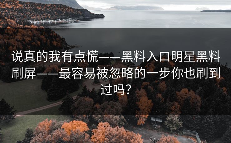 说真的我有点慌——黑料入口明星黑料刷屏——最容易被忽略的一步你也刷到过吗？
